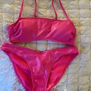 Pink faux leather sparkle bikini set